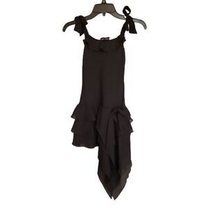 Girls Sleeveless Asymmetrical Dress Dance Performance Black Stage Dress Small